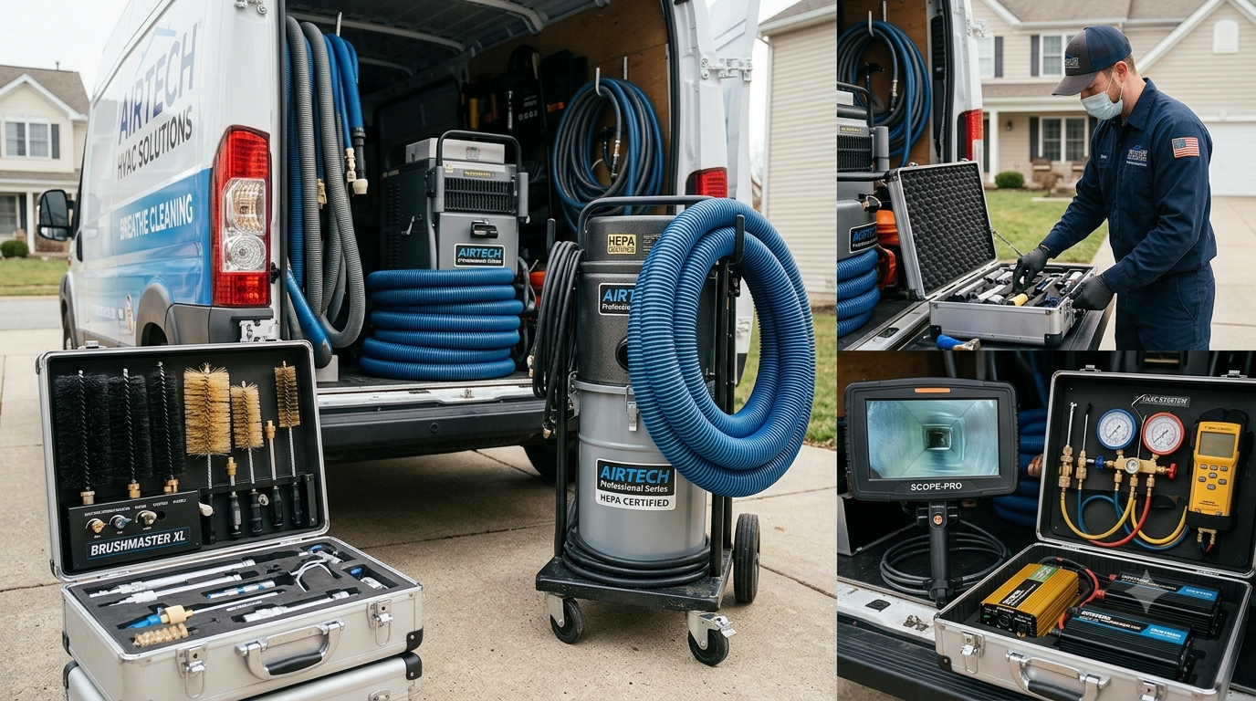 Technician cleaning air ducts